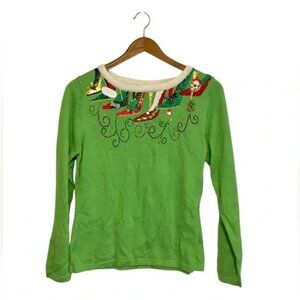 Vintage Berek Green NWT Sequin Sparkle High Heel Christmas Holiday Sweater